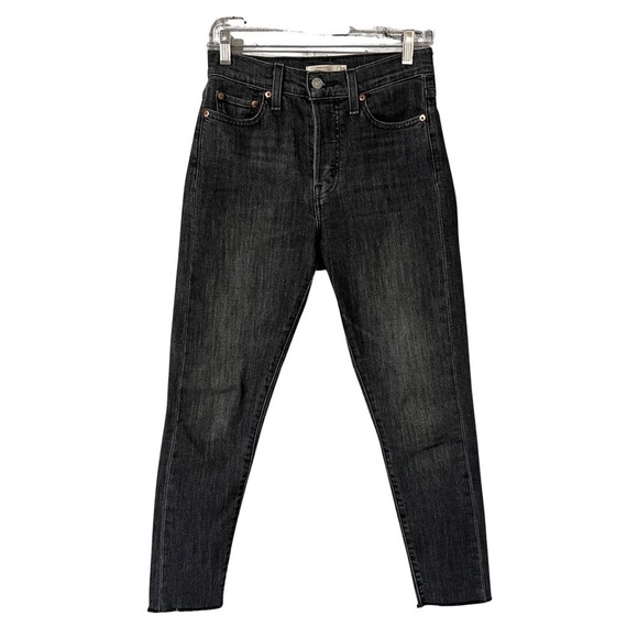 Levi’s Wedgie Washed Black Denim High Rise Raw Hem Skinny Ankle Jeans Size 26 - Picture 5 of 13